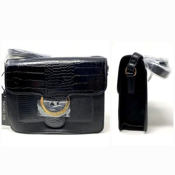 NWT Rachel Zoe Irim Crocodile Print Vegan Leather Mobwife Crossbody Bag Black - Picture 1 of 4